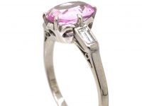 Art Deco 18ct White Gold, Pink Topaz & Baguette Diamond Ring