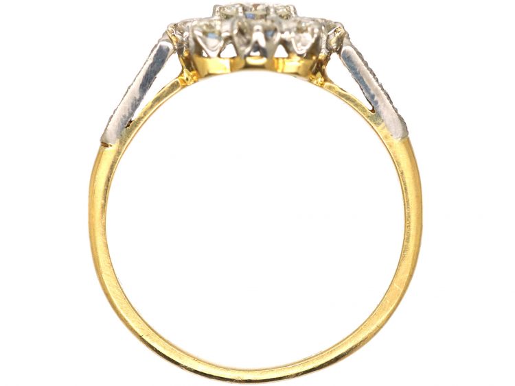 18ct Gold, Platinum & Diamond Cluster Ring with Diamond set Shoulders