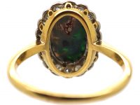 Early 20th Century 18ct Gold & Platinum, Black Opal & Diamond Cluster Ring