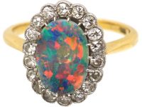 Early 20th Century 18ct Gold & Platinum, Black Opal & Diamond Cluster Ring