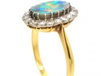 Early 20th Century 18ct Gold & Platinum, Black Opal & Diamond Cluster Ring