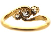 Edwardian 18ct Gold, Platinum & Diamond Three Stone Crossover Ring