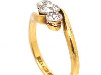 Edwardian 18ct Gold, Platinum & Diamond Three Stone Crossover Ring