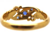 Edwardian 18ct Gold Sapphire & Diamond Crossover Ring with Scroll Detail