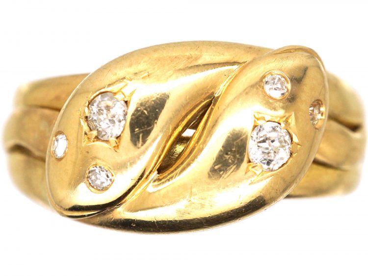 Edwardian 18ct Gold & Diamond Double Snake Ring