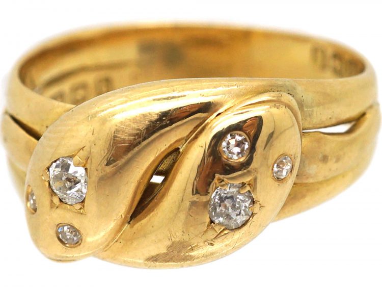 Edwardian 18ct Gold & Diamond Double Snake Ring