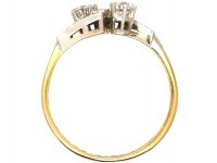 Art Deco 18ct Gold & Platinum Diamond Crossover Ring