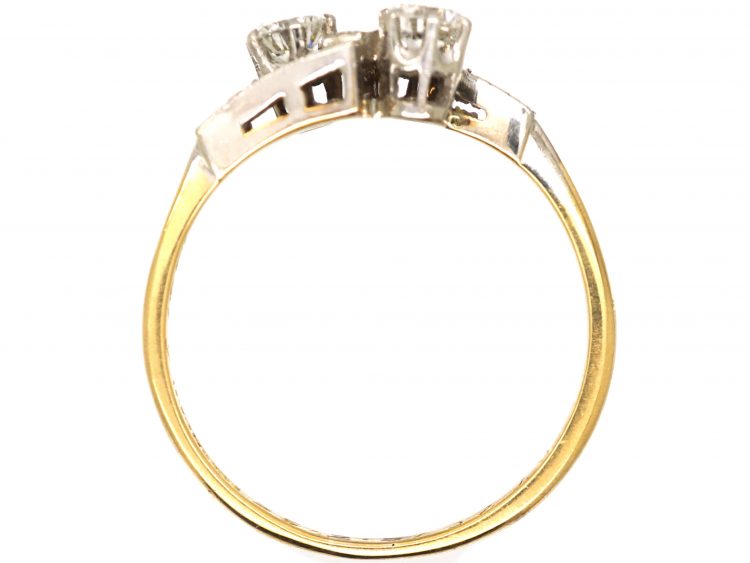 Art Deco 18ct Gold & Platinum Diamond Crossover Ring