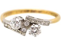 Art Deco 18ct Gold & Platinum Diamond Crossover Ring