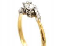 Art Deco 18ct Gold & Platinum Diamond Crossover Ring