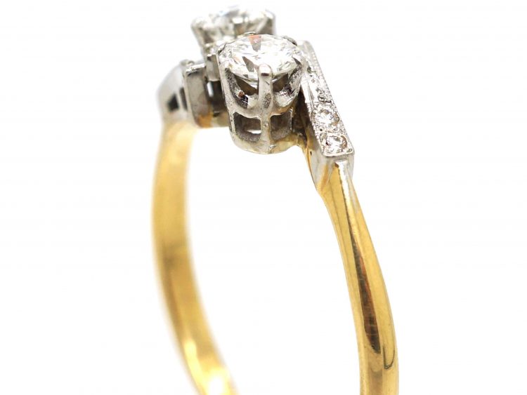 Art Deco 18ct Gold & Platinum Diamond Crossover Ring