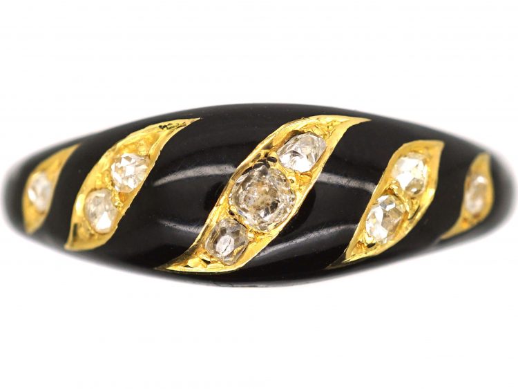 Victorian 18ct Gold Black Enamel & Diamond Ring