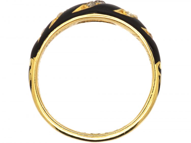 Victorian 18ct Gold Black Enamel & Diamond Ring