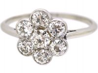 Edwardian 18ct White Gold, Diamond Daisy Cluster Ring