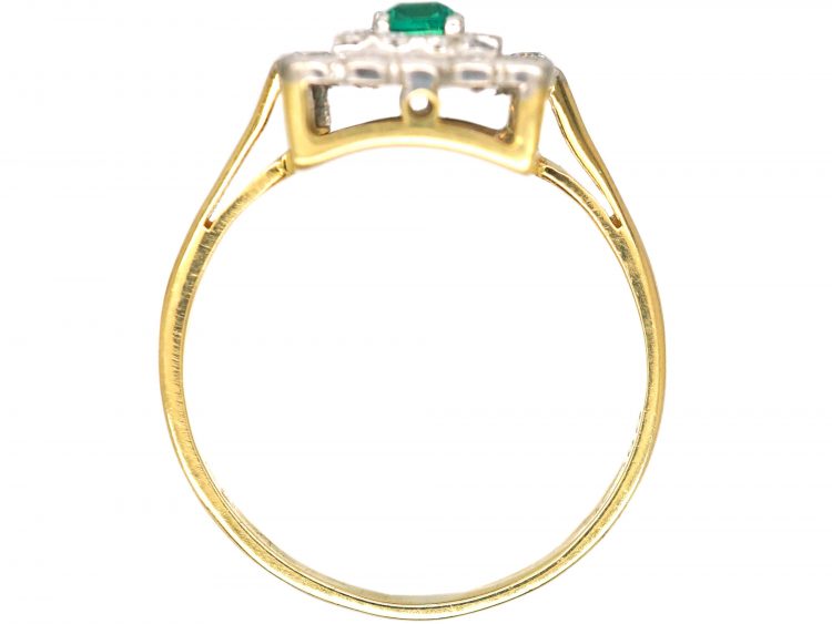 Art Deco 18ct Gold, Platinum, Emerald & Diamond Rectangular Cluster Ring