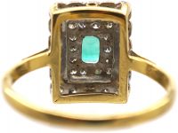 Art Deco 18ct Gold, Platinum, Emerald & Diamond Rectangular Cluster Ring