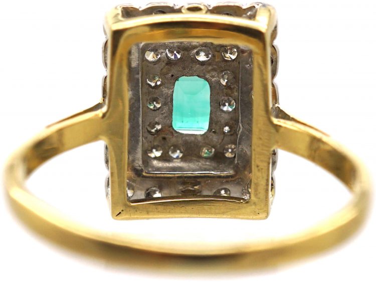 Art Deco 18ct Gold, Platinum, Emerald & Diamond Rectangular Cluster Ring