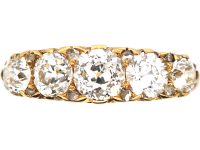 Victorian 18ct Gold Five Stone Diamond Carved Half Hoop Ring with Rose Diamond Points