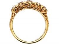 Victorian 18ct Gold Five Stone Diamond Carved Half Hoop Ring with Rose Diamond Points