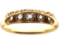 Victorian 18ct Gold Five Stone Diamond Carved Half Hoop Ring with Rose Diamond Points