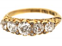 Victorian 18ct Gold Five Stone Diamond Carved Half Hoop Ring with Rose Diamond Points