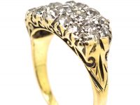 Victorian 18ct Gold & Silver Three Row Ring set with Old Mine Cut Diamonds