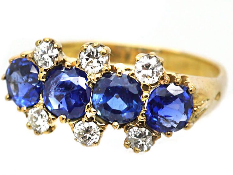 Edwardian 18ct Gold, Sapphire & Diamond Four Stone Ring