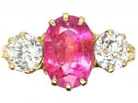 Edwardian 18ct Gold, Pink Sapphire & Diamond Three Stone Ring