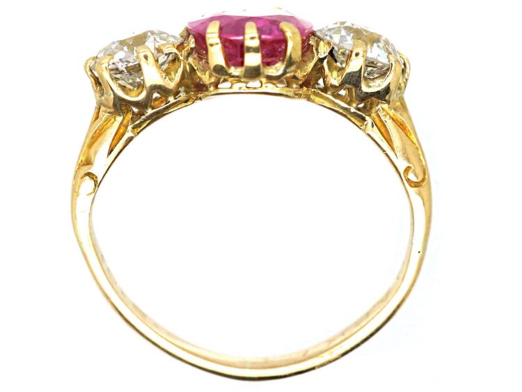 Edwardian 18ct Gold, Pink Sapphire & Diamond Three Stone Ring