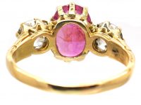 Edwardian 18ct Gold, Pink Sapphire & Diamond Three Stone Ring