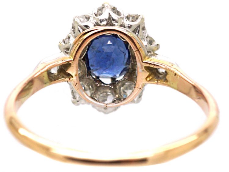 Early 20th Century French Import 18ct Gold Sapphire & Diamond Cluster Ring