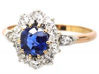 Early 20th Century French Import 18ct Gold Sapphire & Diamond Cluster Ring