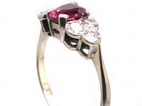 Edwardian 18ct White Gold & Platinum Ring set with a Heart Shaped Ruby & Diamonds