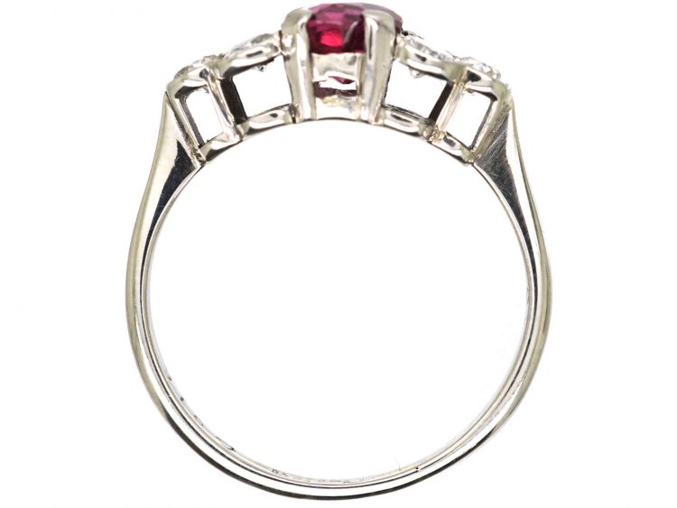 Edwardian 18ct White Gold & Platinum Ring set with a Heart Shaped Ruby & Diamonds