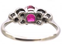 Edwardian 18ct White Gold & Platinum Ring set with a Heart Shaped Ruby & Diamonds