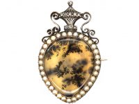 Georgian 9ct Gold, Fern Agate, Natural Split Pearl & Rose Diamond Brooch Pendant