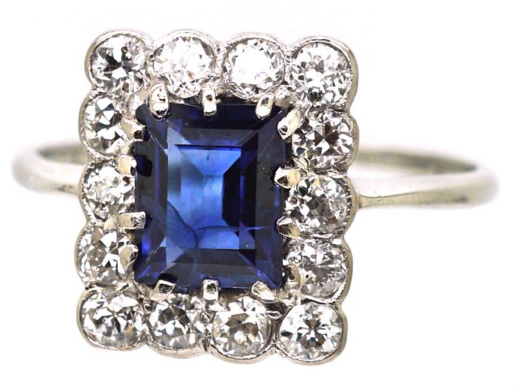 Early 20th Century Sapphire & Diamond Rectangular Ring