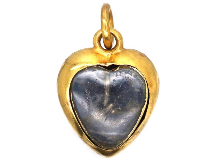 Victorian 15ct Gold & Pink Enamel Heart Pendant with Pansy set with Rose Diamonds