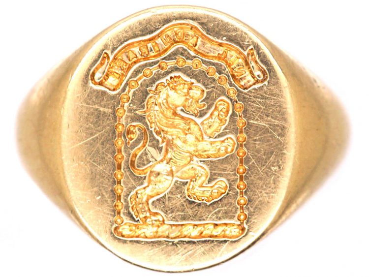 Retro 9ct Gold Signet Ring with Lion Intaglio