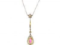 Early 20th Century 15ct Gold & Platinum Ruby & Diamond Pendant on Platinum Chain