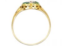 Victorian 18ct Gold Heart Shaped Ring set with a Diamond Surrounded by Emeralds