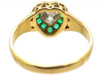 Victorian 18ct Gold Heart Shaped Ring set with a Diamond Surrounded by Emeralds