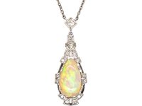 Edwardian Opal & Diamond Pendant on 9ct White Gold Chain