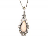 Edwardian Opal & Diamond Pendant on 9ct White Gold Chain