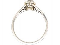 Early 20th Century Platinum, Solitaire Diamond Ring with Diamond set Shoulders