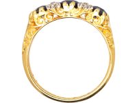 Edwardian 18ct Gold & Platinum, Sapphire & Diamond Three Stone Carved Half Hoop Ring