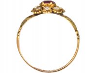 Early Victorian 15ct Gold, Heart Shaped Fede Ring set with a Ruby & Rose Diamonds