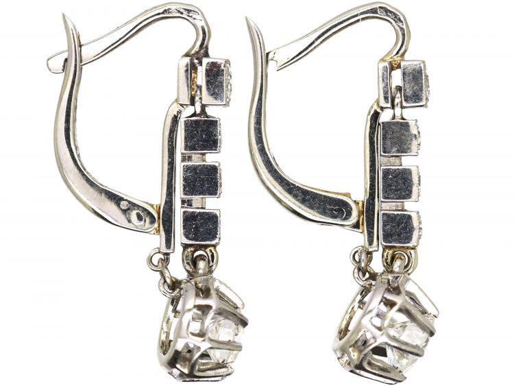 French Early 20th Century Platinum & 18ct White Gold, Diamond Drop Earrings