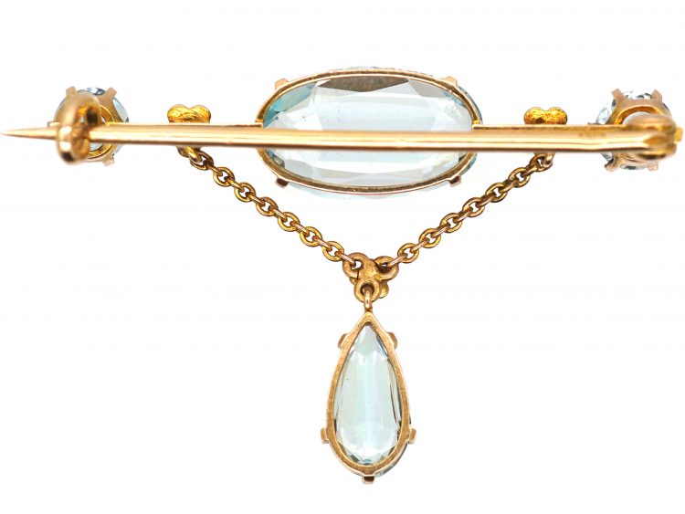 Edwardian 9ct Gold Brooch set with Aquamarines & Natural Split Pearls