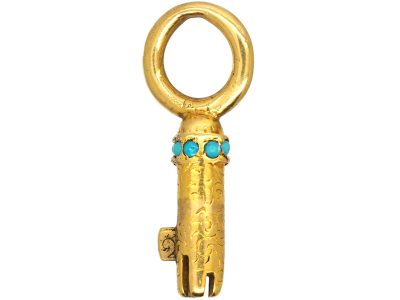 Victorian 15ct Gold Key set with Turquoise